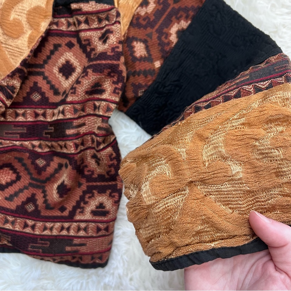Vintage “Flashback” Black and Orange Patchwork Emboidered Cardigan Jacket - Picture 4 of 5
